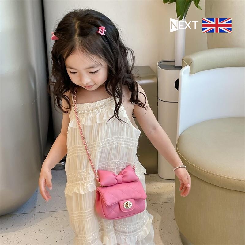 英国Next Rtrx 小香风蝴蝶结儿童包包时尚菱格女斜挎包网红零钱包