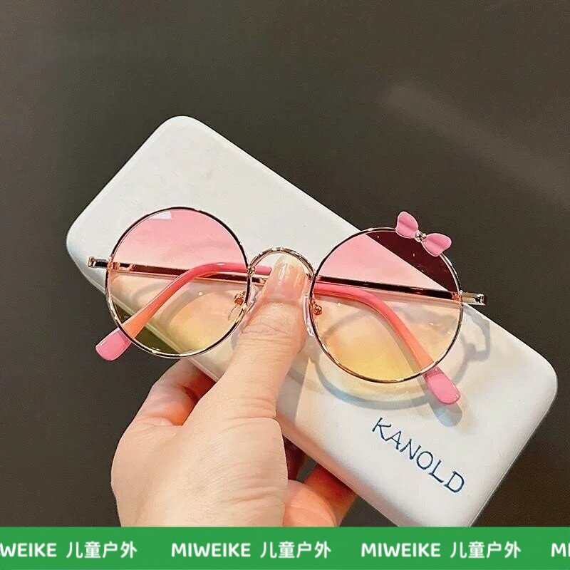 法国MIWEIKE 女童可爱蝴蝶结墨镜时尚金属洋气女宝宝太阳眼镜潮