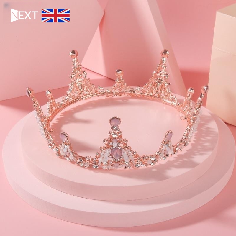 英国Next Rtrx 高端女童粉色皇冠头饰生日公主礼服王冠圆形水晶