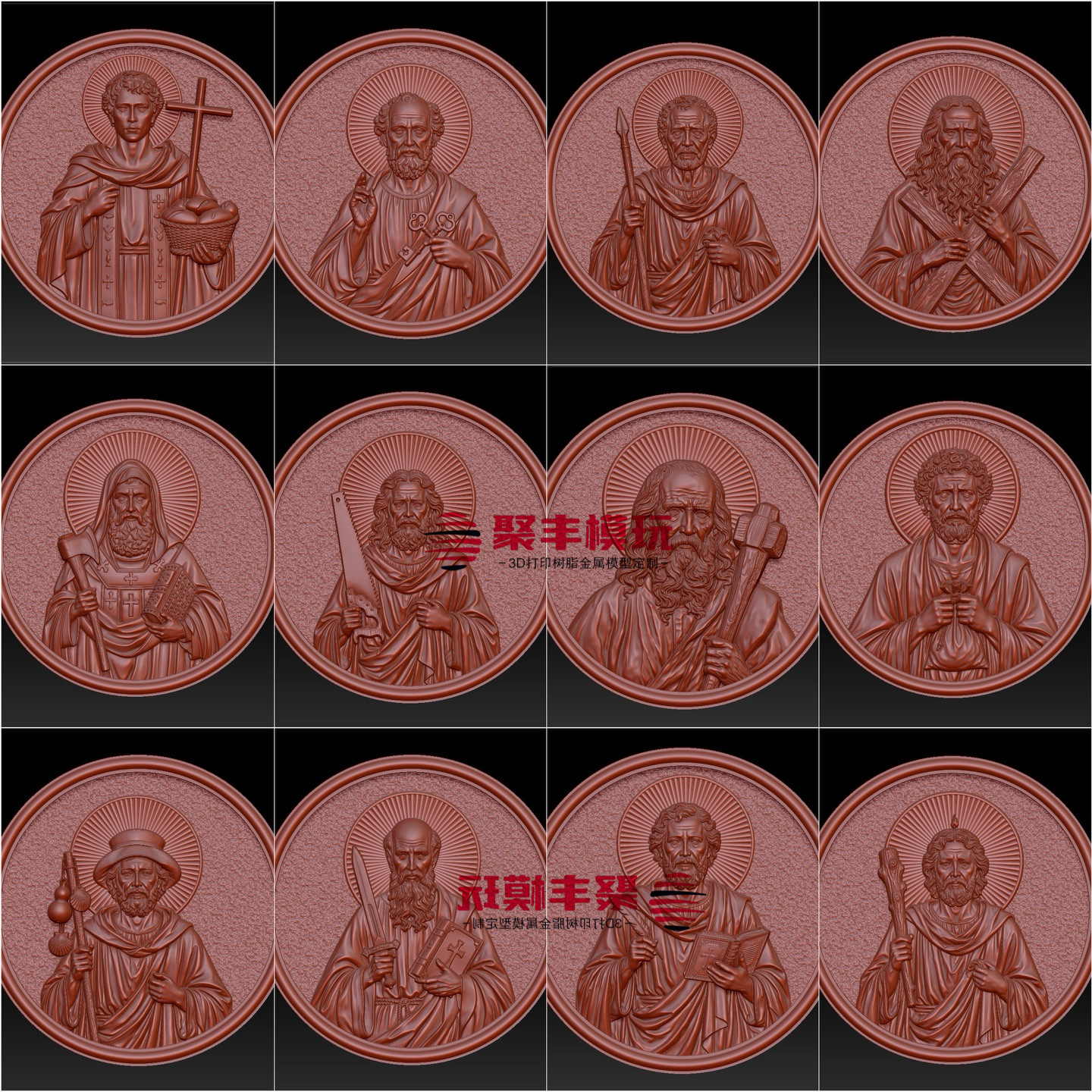 浮雕十二门徒STL文件3D模型西方人物浮雕首饰三维图纸STL数据
