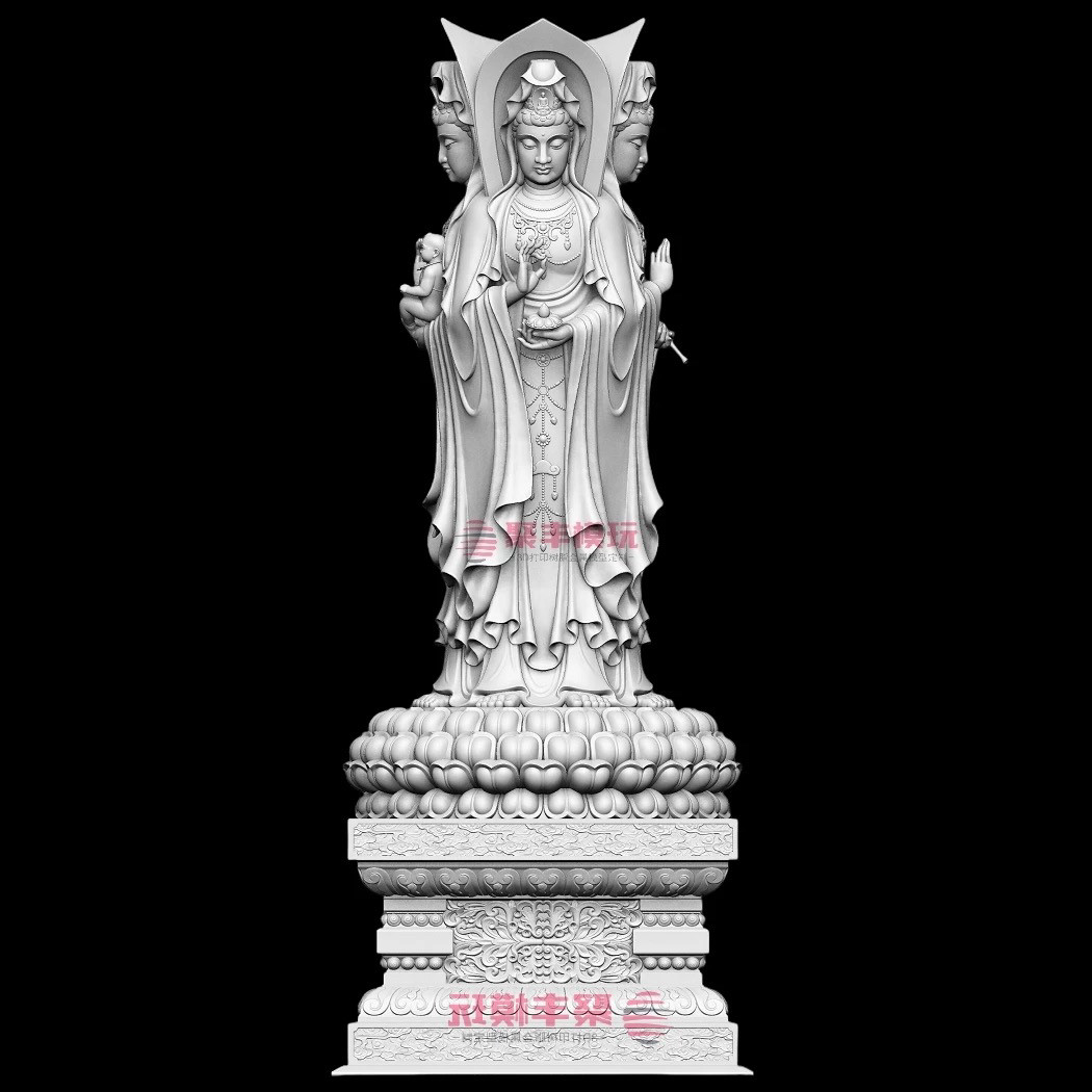 南海四面观音STL文件3D模型观音菩萨三维图纸STL数据圆雕机雕刻