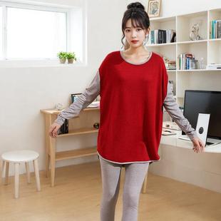 拉伦娜女秋冬睡衣家居服套装磨毛睡衣睡裤两件套宽松上衣灰打底裤
