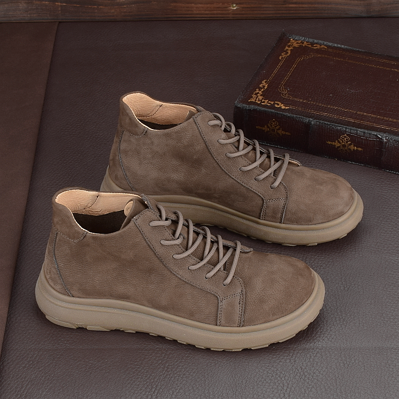 秋冬新款真皮高帮鞋男头层牛皮厚底防滑休闲皮鞋软底马丁靴英伦风
