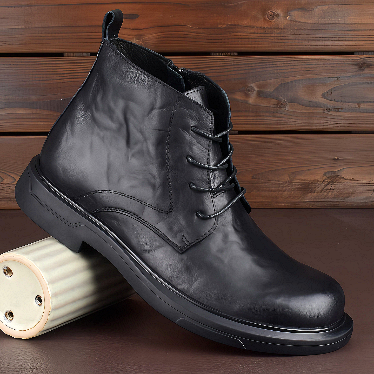 公牛足乐男鞋头层牛皮系带马丁靴