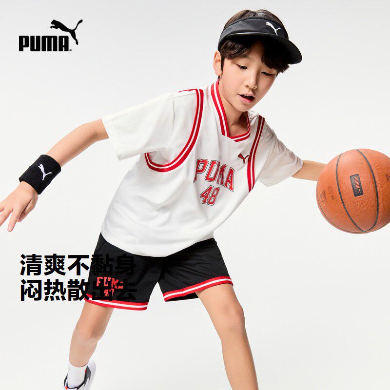 PUMA彪马中大童T恤套装夏季新款男女运动服速干短袖裤儿童篮球衣t