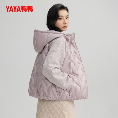 鸭鸭羽绒服短款时尚拼接连帽外套