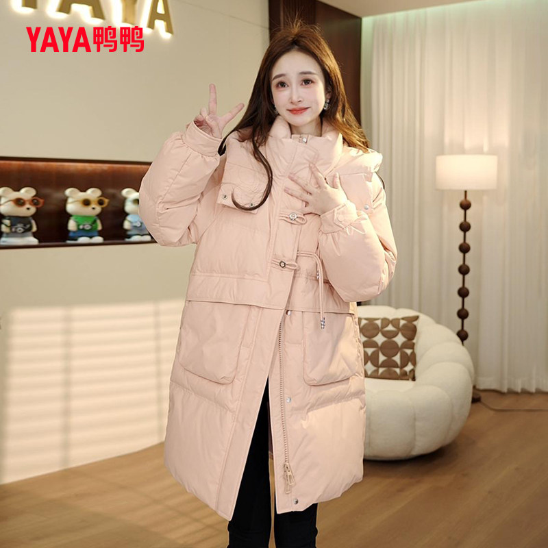 鸭鸭连帽羽绒服气质盘扣保暖冬装