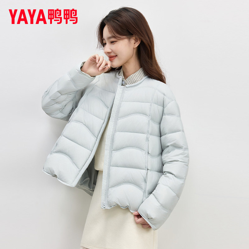 鸭鸭轻薄羽绒服女2026秋季新款短款宽松圆领时尚百搭鸭绒保暖外套
