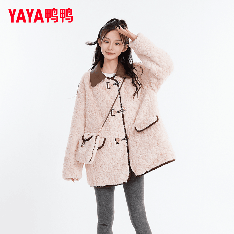 鸭鸭羊羔绒羽绒服女短款秋冬外套