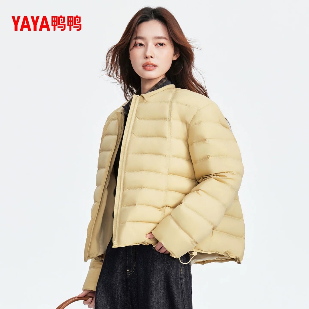 鸭鸭轻薄羽绒服女2026新款短款圆领面包服百搭时尚简约鸭绒外套
