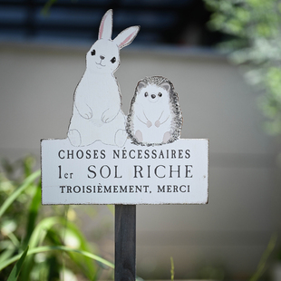 外贸新品动物木质复古花园装饰路牌户外创意造景花插花园插牌杂货