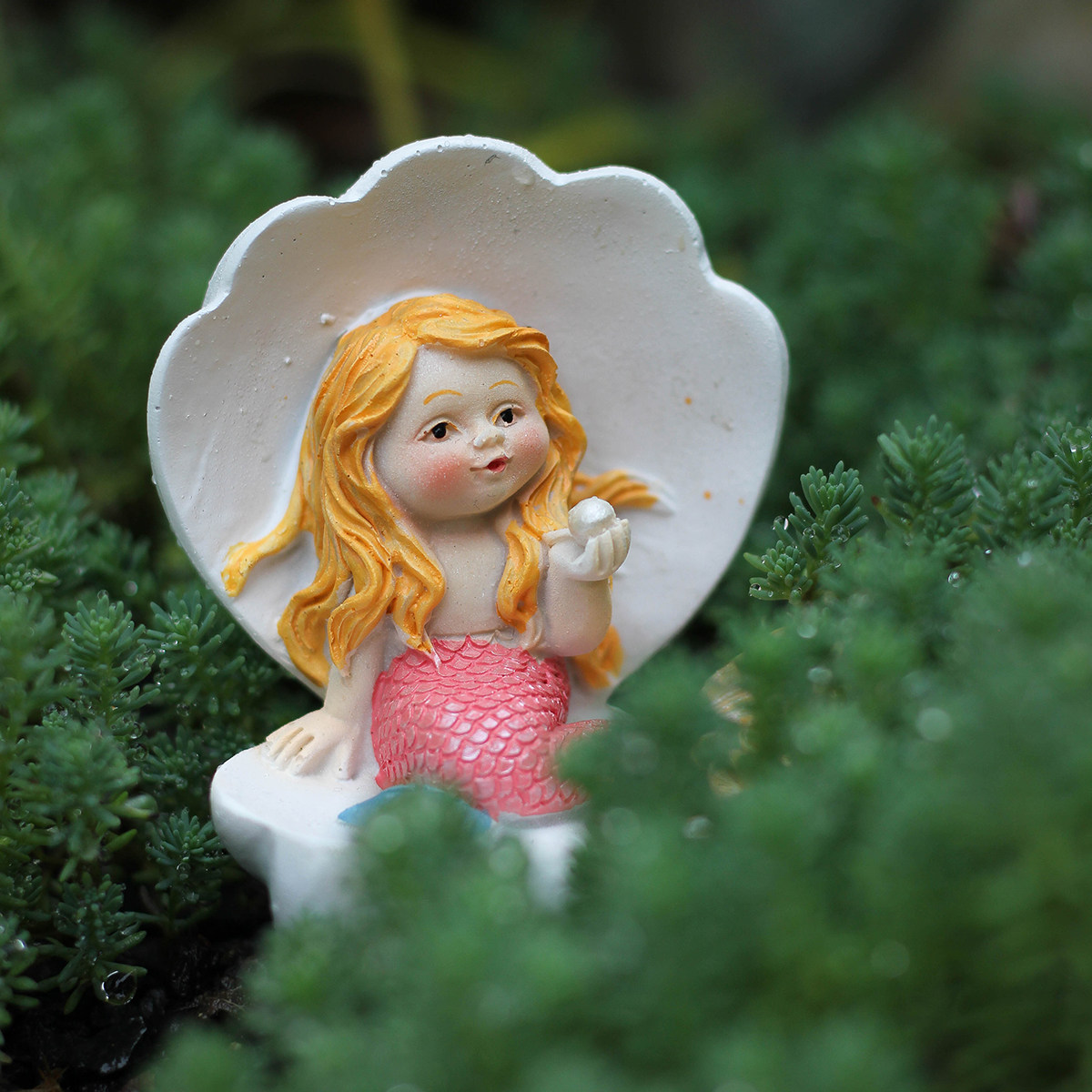 卡通贝壳美人鱼公主树脂摆件阳台庭院装饰品zakka室内儿童房装饰