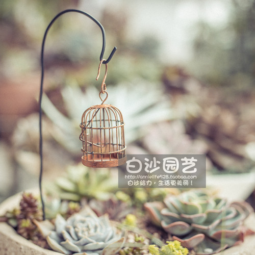 做旧锈色小鸟笼不带挂钩zakka杂货铁艺花架锈色白微景观手工摆件