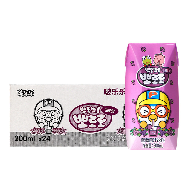 啵乐乐果汁饮料草莓葡萄蓝莓200ml*24盒多口味迷你小盒