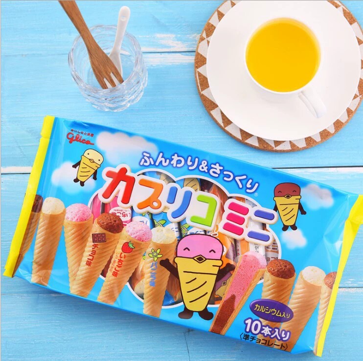 日本进口零食固力果三兄弟雪糕筒/什锦夹心脆卷甜筒饼干10枚 /袋