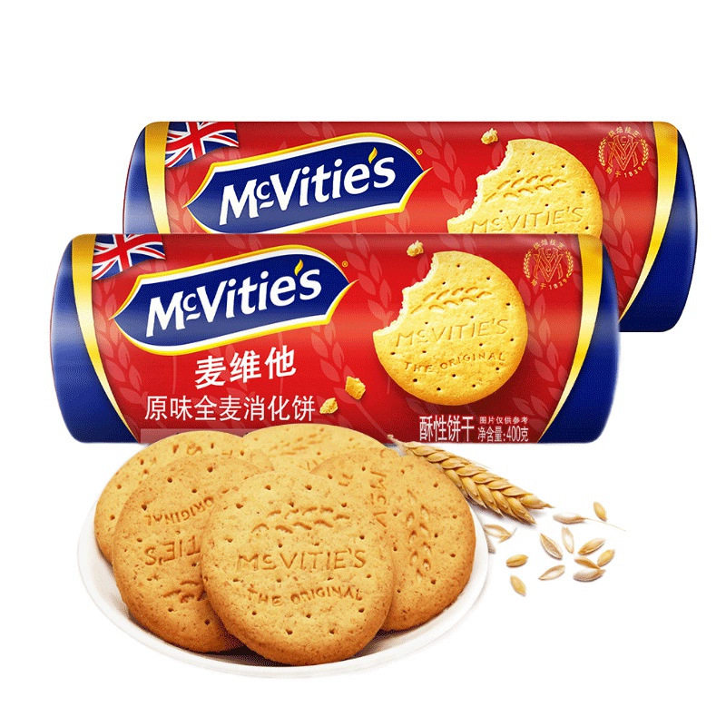 英国Mcvities麦维他全麦消化饼干原味400g/袋 粗粮零食饱腹饼干