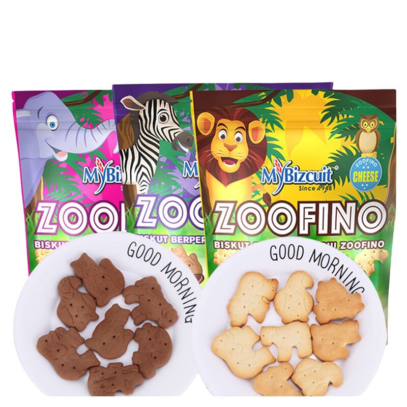马来西亚进口食品 麦比客ZOOFINO牛奶巧克力动物形饼干80g