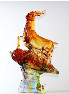 六合春琉璃三阳开泰风水升迁摆件