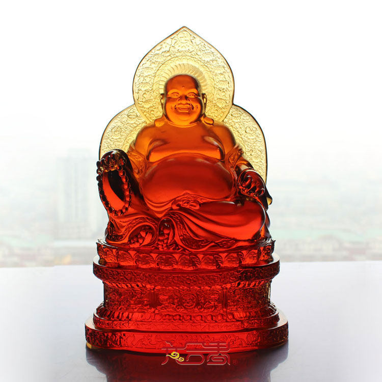 六合春 琉璃富贵弥勒佛像佛堂居家装饰摆件 风水招财镇宅 保平安