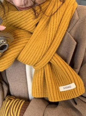 黄色围巾韩版ins小众简约百搭女秋冬季保暖学生纯色围脖情侣2026