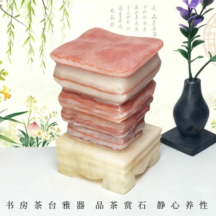 天然五花肉手把件猪肉石头桌面摆件装饰品奇石观赏石礼物创意