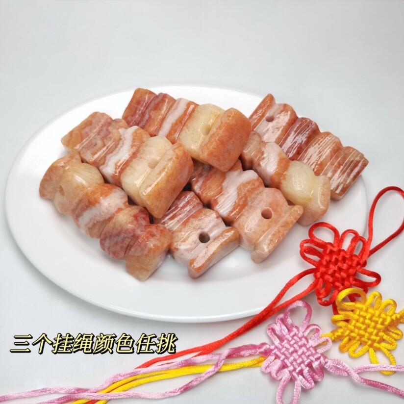 天然五花肉石手把件多款猪肉石桌面摆件装饰品奇石观赏石礼物招财
