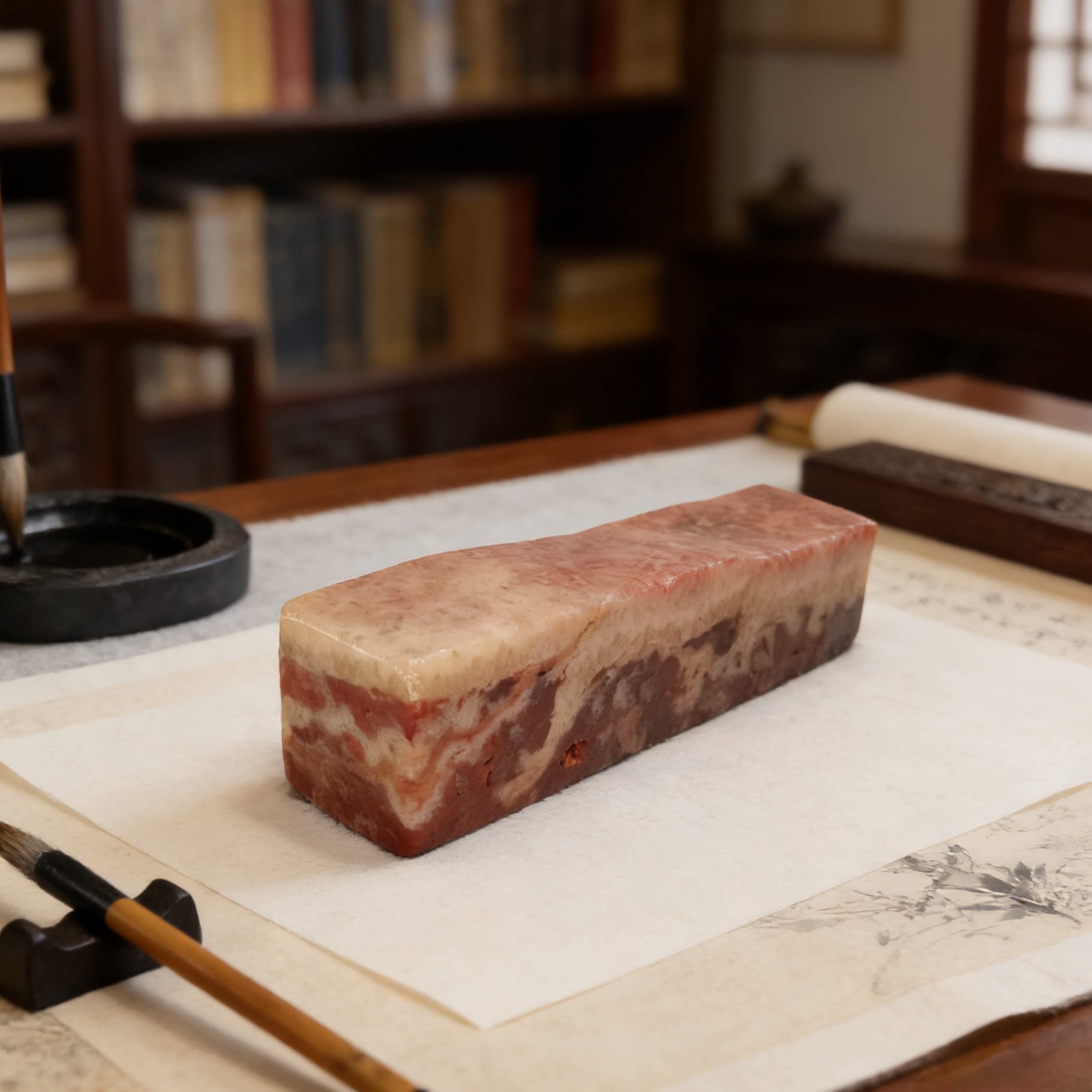 天然肉石镇纸摆件五花肉桌面案头装饰奇石装饰品文房礼品