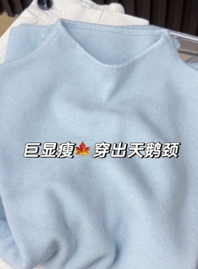 独特蓝色打底衫半高领毛衫内搭女秋冬2025显白超好看针织毛衣上衣