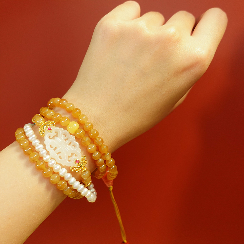 和田玉糖料南红珍珠宫廷风毛衣链