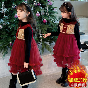 女童裙子2025新款今年流行爆款冬季高级感连衣裙轻奢小众高端红色