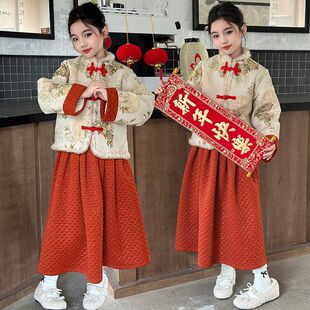 女童汉服冬季2025新款儿童古风唐装高端汉服女童冬季加绒加厚