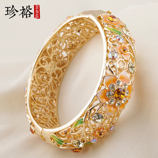 景泰蓝宽款镂空手镯宫廷御用花卉民族风国庆礼物送朋友送妈妈富贵