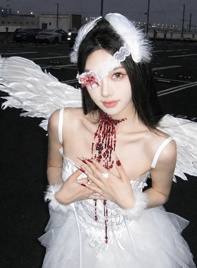 哥特风红色血滴流苏项链女