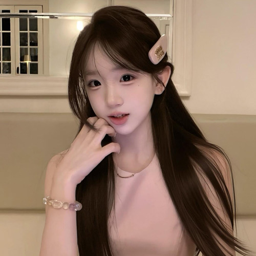 张元英同款粉色字母皮质发夹女边夹碎发侧边前额刘海夹minmin发卡