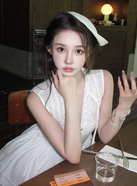 白色麻纱小礼帽发夹头饰法式气质礼服晚宴造型样片拍照优雅帽发饰