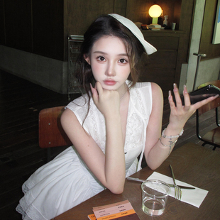 白色麻纱小礼帽发夹头饰法式气质礼服晚宴造型样片拍照优雅帽发饰