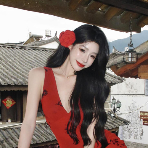 浪漫红色玫瑰花朵抓夹发饰鲨鱼夹