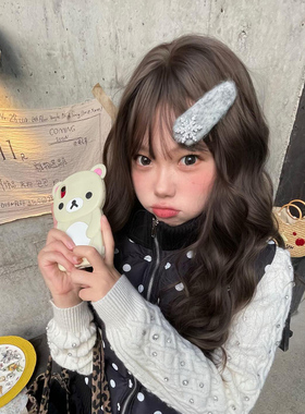 灰色毛绒绒雪花发夹刘海夹侧边夹甜美秋冬氛围感小雪掰掰夹bb夹子