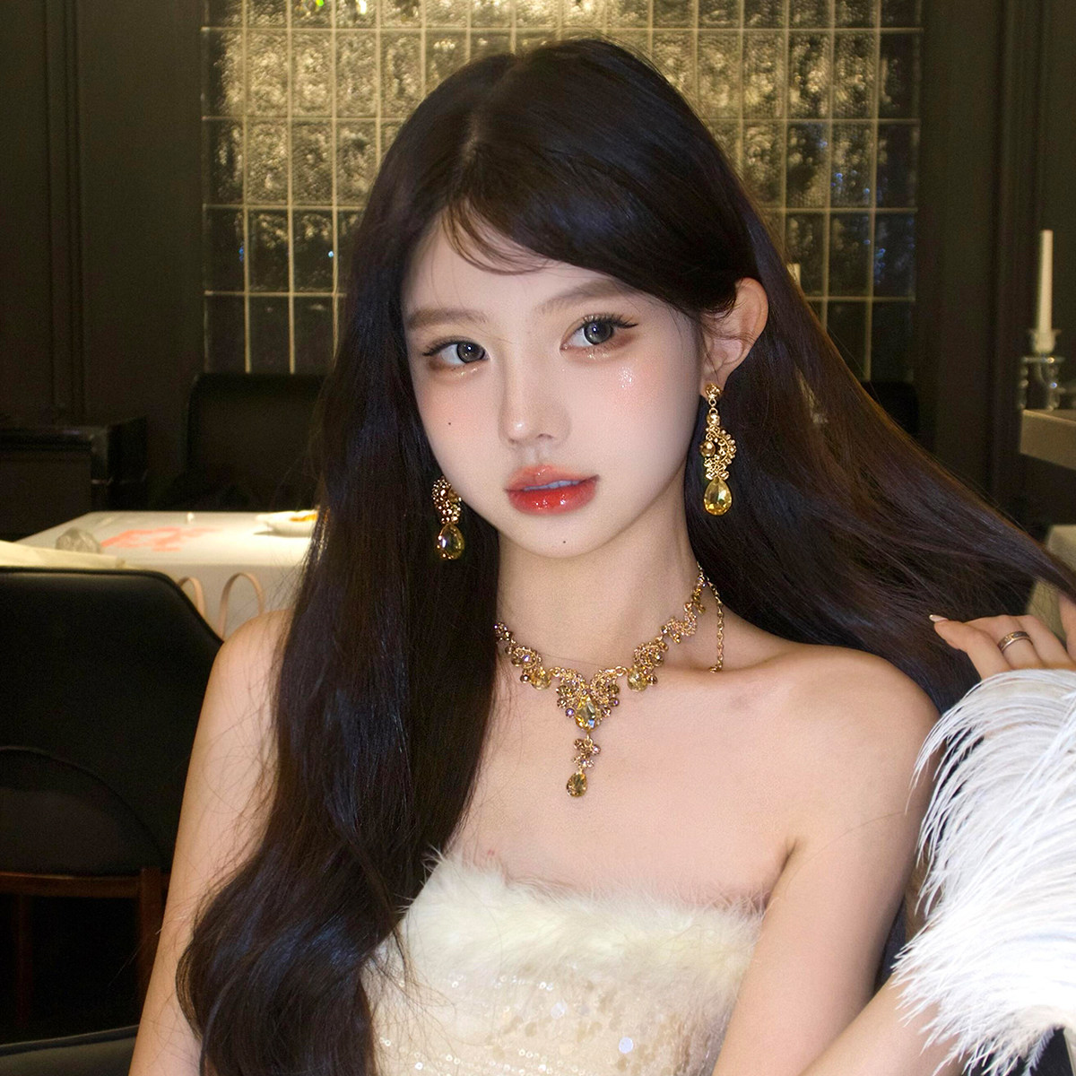 金色流苏项链女款晚礼服夸张配饰千金耳环套装高级生日新娘锁骨链 - 由夏 YOOXIA出品