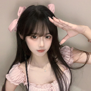 2个装~韩系粉色蝴蝶结发夹可爱双马尾对夹侧边夹头饰发卡夹子发饰