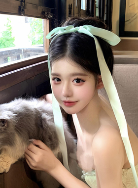 森系仙气绿色超大蝴蝶结头饰发夹女2026新款后脑勺飘带丝带发饰