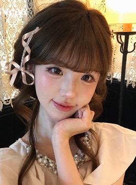 甜美芭蕾风闪钻丝带蝴蝶结发夹