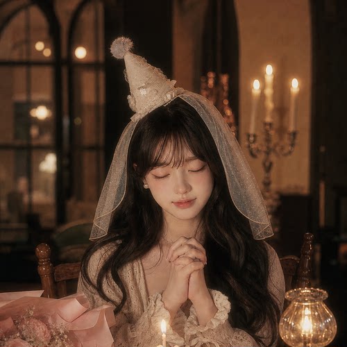 韩系氛围感蝴蝶头纱生日帽发箍女高级感甜美生日拍照道具公主头饰