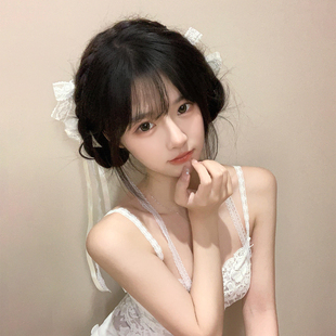 芭蕾风蝴蝶结飘带发夹白色双马尾发卡后脑勺鸭嘴夹双丸子头饰发饰