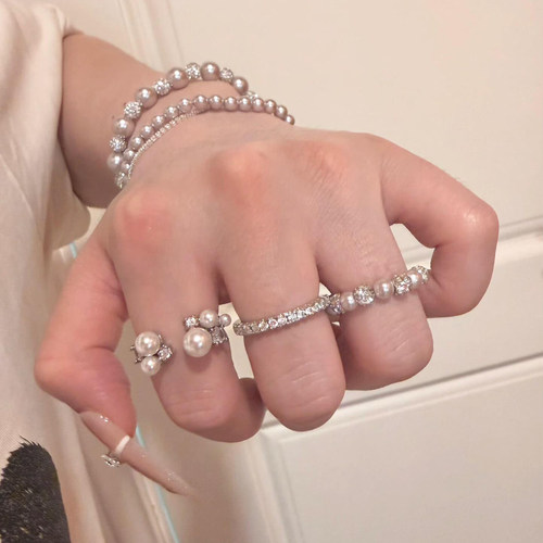 韩系小珍珠锆石开口戒指女款