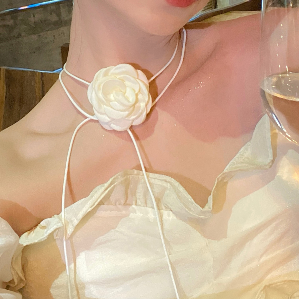 黑色玫瑰花项链女轻奢颈链锁骨链