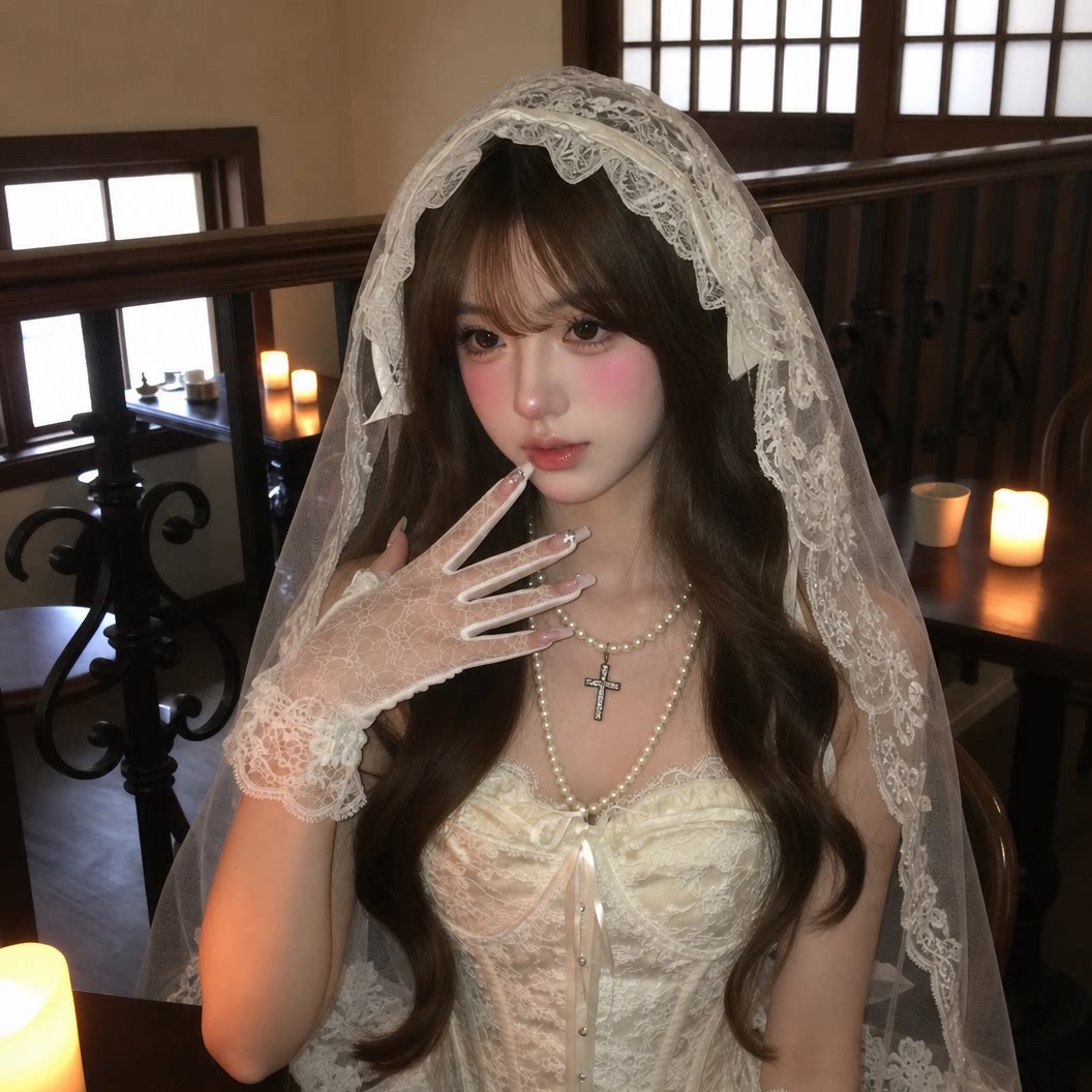 万圣节头饰鬼新娘复古白色蕾丝头纱领证结婚生日拍照道具婚纱发饰图片