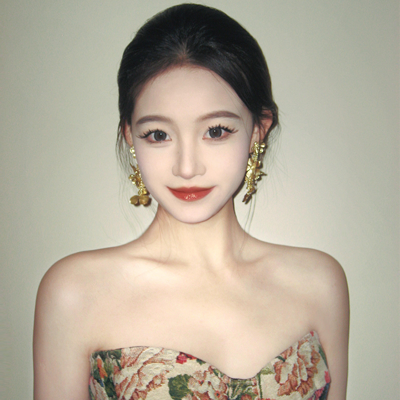 新中式金色花朵流苏耳环小众耳夹