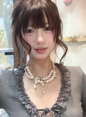 双层珍珠项链女配礼服多层叠戴颈链百搭高级感毛衣链小众锁骨链