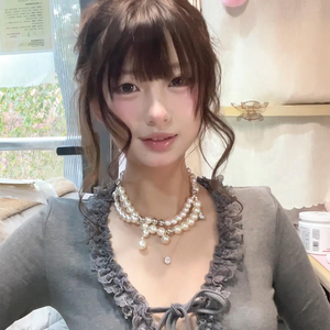 双层珍珠项链女配礼服多层叠戴颈链百搭高级感毛衣链小众锁骨链